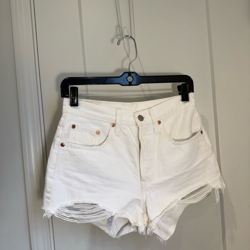 Levi's White Distressed Denim Shorts
